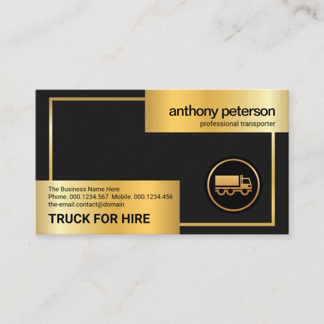 Gold Box Frame Gold Truck Logistics Driver Business Card (Front)