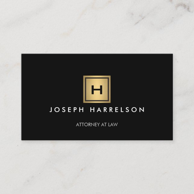 GOLD BOX LOGO with YOUR INITIAL/MONOGRAM on Black Business Card (Front)