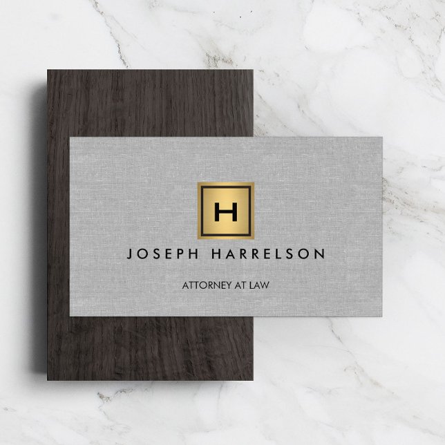 GOLD BOX LOGO with YOUR INITIAL/MONOGRAM on Linen Business Card (Creator Uploaded)