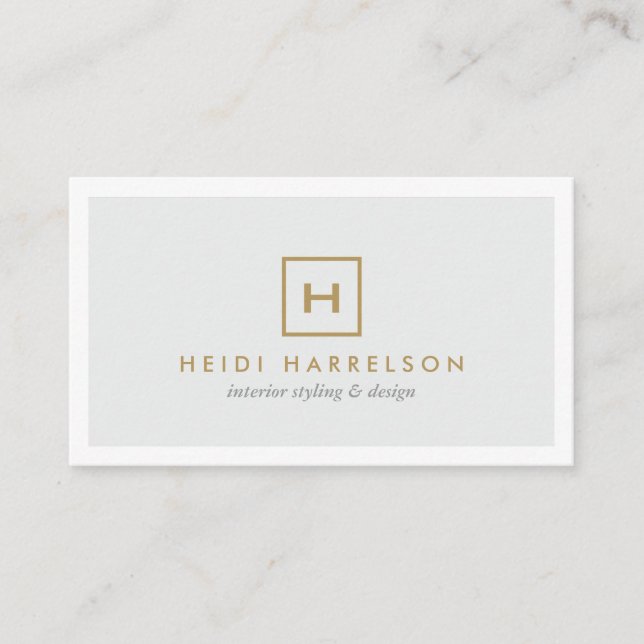 GOLD BOX LOGO with YOUR INITIAL on LIGHT GRAY Business Card (Front)