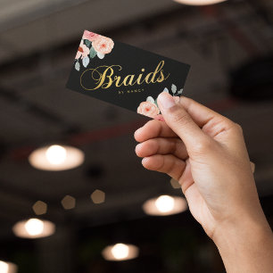 Gold Braids Script Calligraphy Watercolor Floral Business Card