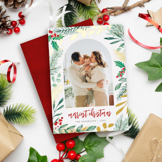 Gold Branches Watercolor Foliage Christmas Photo