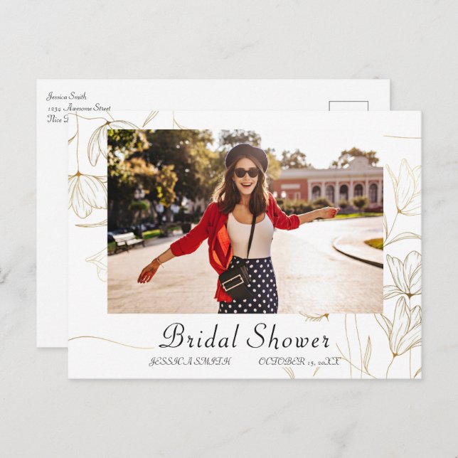 Gold Bridal Shower PHOTO Invitation Postcard (Front/Back)