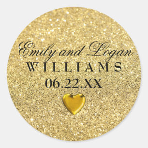 Gold Bride Groom Names Wedding Sticker with Heart