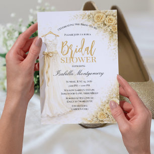 Gold Bridesmaid Dress Bridal Shower Invitation