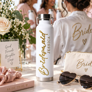Gold Bridesmaid Modern Minimalist Script Water Bottle