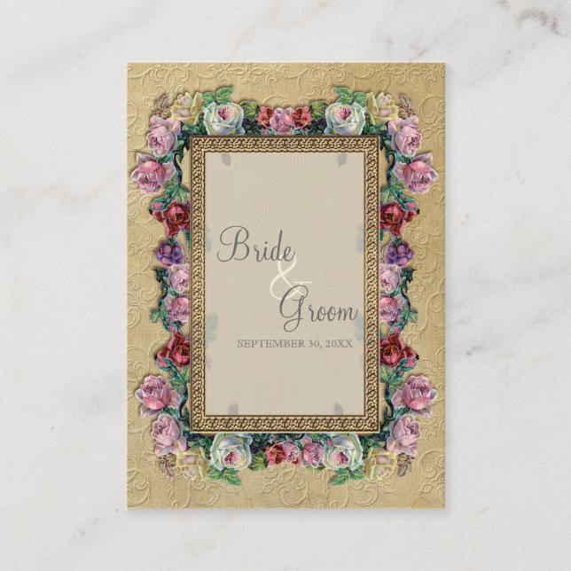 Gold Brocade Floral Formal Elegant Seating Cards (Front)