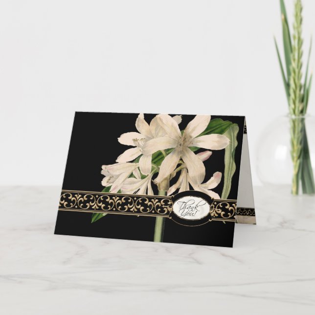Gold Brocade Floral Formal Elegant Thank You Notes (Front)