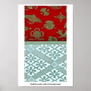 Gold brocade with red background poster