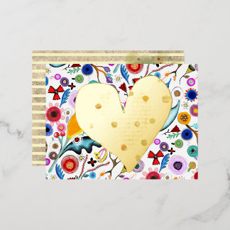 Gold broken heart  foil invitation postcard