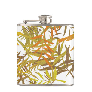 Gold Bronze and Brown Willow Leaves Hip Flask