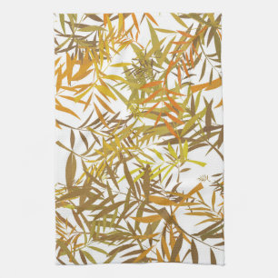 Gold Bronze and Brown Willow Leaves Tea Towel