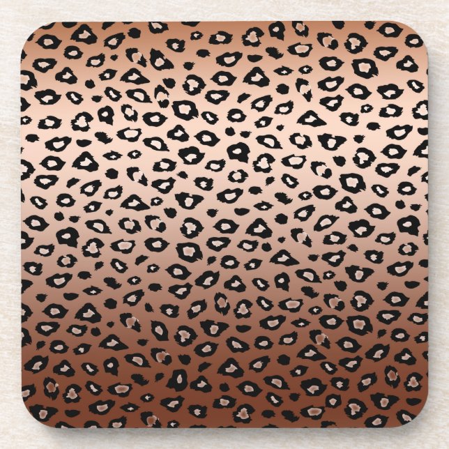 Gold Bronze Black Leopard Print Ombre Coaster (Front)
