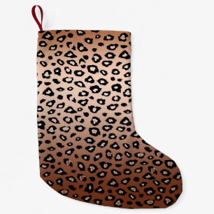 Gold Bronze Black Leopard Print Ombre Small Christmas Stocking