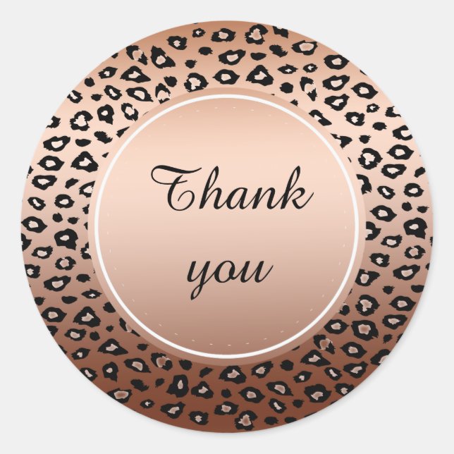 Gold Bronze Black Leopard Print Ombre thank you Classic Round Sticker (Front)