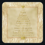 Gold Bronze Glam Glitter Zebra Christmas Tree   Square Sticker<br><div class="desc">Gold Bronze Glam Glitter Zebra Print Sparkle (image of glitter) inspirational words Christmas tree with star</div>