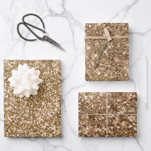 Gold Bronze Glitter Wrapping Paper Sheet (Front)