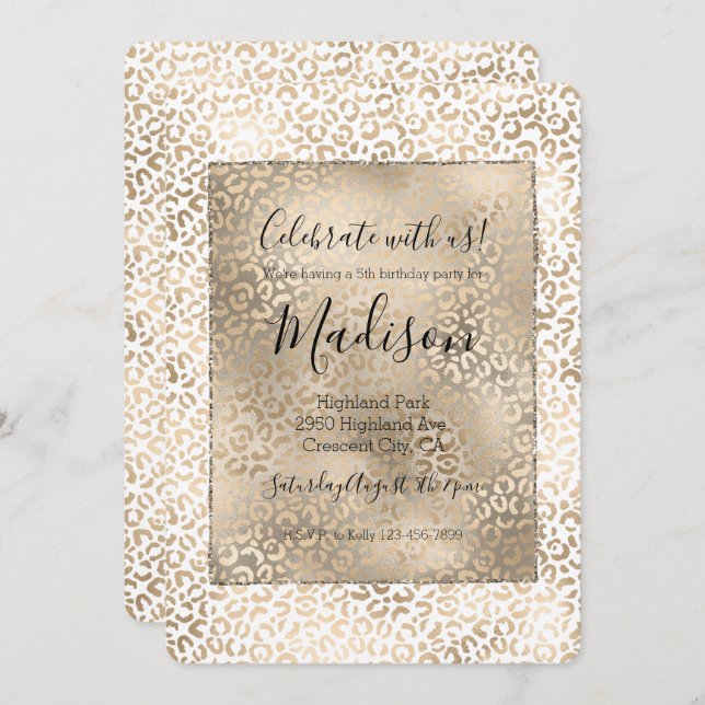 Gold Bronze Leopard Print Invitation (Front/Back)