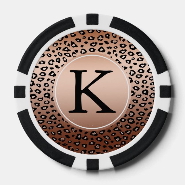 Gold Bronze Leopard Print Ombre monogram Poker Chips (Front)