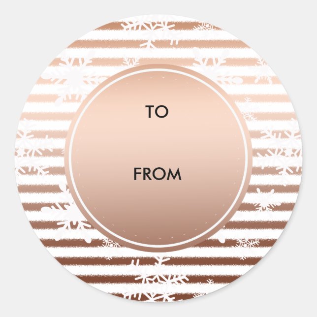 Gold Bronze Ombre Stripes Snowflakes Christmas Classic Round Sticker (Front)