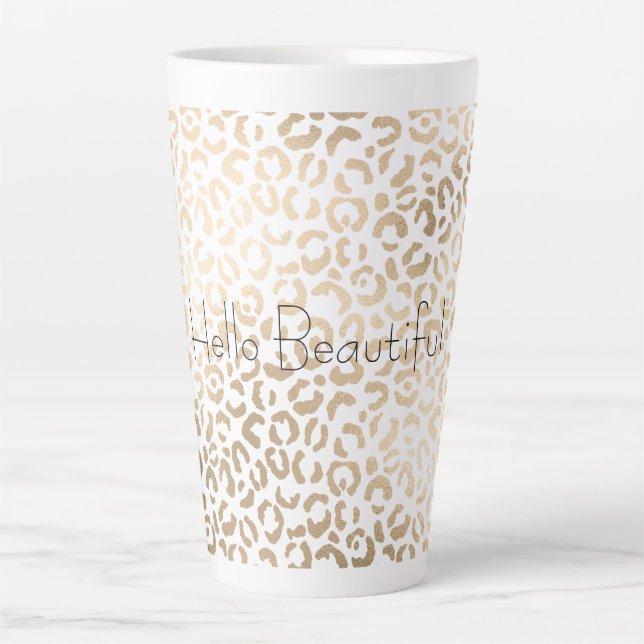 Gold Bronze White Glam Leopard Print    Latte Mug (Front)