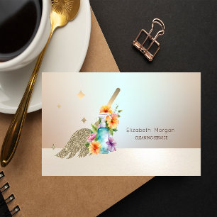 Gold Broom House Cleaning Services Spray Bottle Business Card