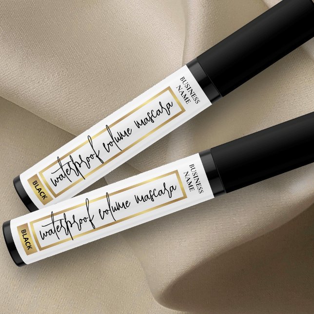 Gold Brow Or Lash Serum Cosmetic Tube Mascara (Modern white and gold effect cosmetic mascara tube wrap around label with fully editable text)