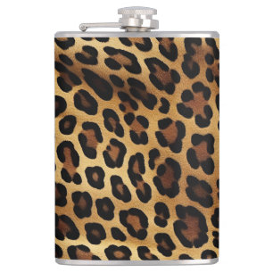 Gold Brown Black Leopard Animal Print Hip Flask