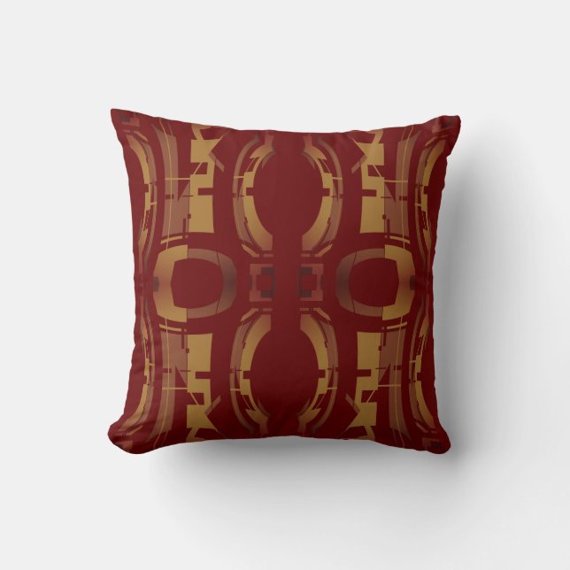 Gold Brown Burgundy Southwest Look Mosaic Abstract Cushion (Front)