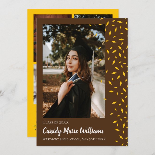 Gold Brown Confetti Graduation Announcement (Front/Back)
