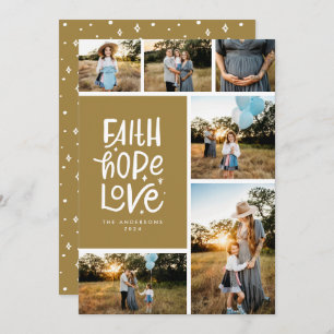 Gold Brown faith hope love multiple Photo Holiday Card