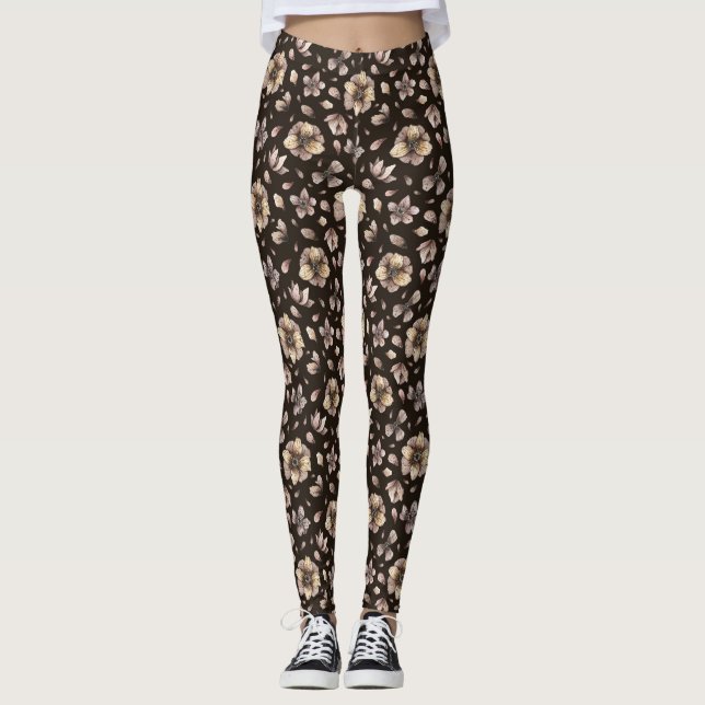 Gold/Brown Floral Women's Leggings (Front)