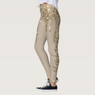 Gold brown glitter drip custom name leggings