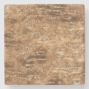 Gold Brown Glitter Stripes Stone Coaster