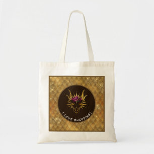 Gold & Brown I Love Shopping Dragon Head & Scales Tote Bag
