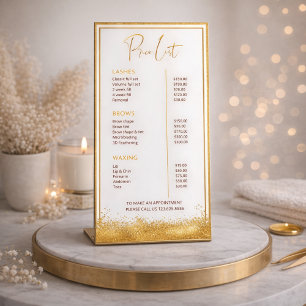 Gold & Brown Lash Tech Price List   Luxury Beauty  Pedestal Sign