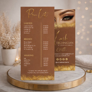 Gold & Brown Lash Tech Price List   Luxury Beauty  Rack Card