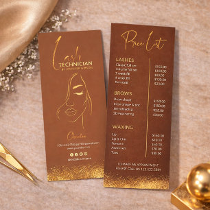 Gold & Brown Lash Tech Price List   Luxury Beauty  Rack Card