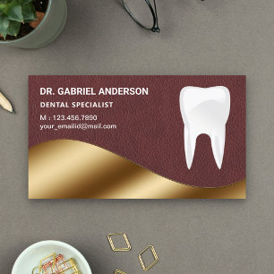 Gold Brown Leather Tooth Dental Clinic Dentist Business Card