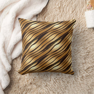 Gold Brown Leopard Print Stripes Cushion