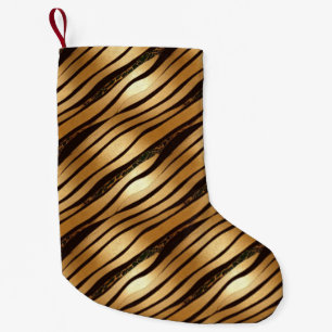 Gold Brown Leopard Print Stripes Small Christmas Stocking