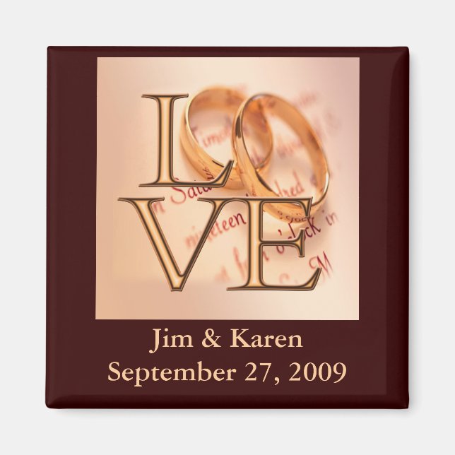 Gold/Brown LOVE, Wedding Bands Save the Date Magnet (Front)