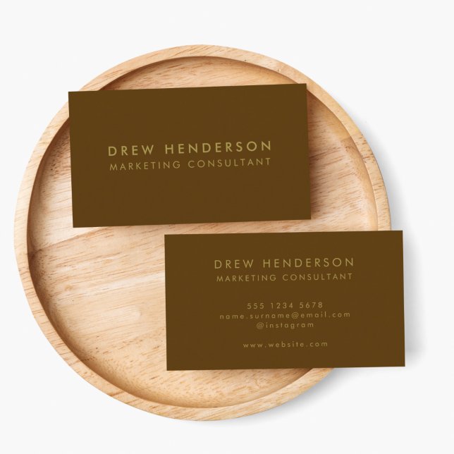 Gold Brown | Minimalist Modern Professional Bronze Business Card (Make a lasting impression with this sleek bronze brown and gold custom business card design)