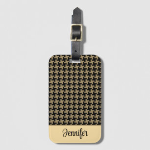 Gold Brown Nailhead Pattern Personalised Luggage Tag