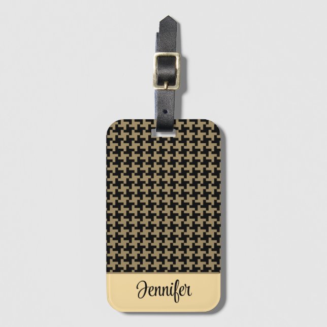 Gold Brown Nailhead Pattern Personalised  Luggage Tag (Front Vertical)