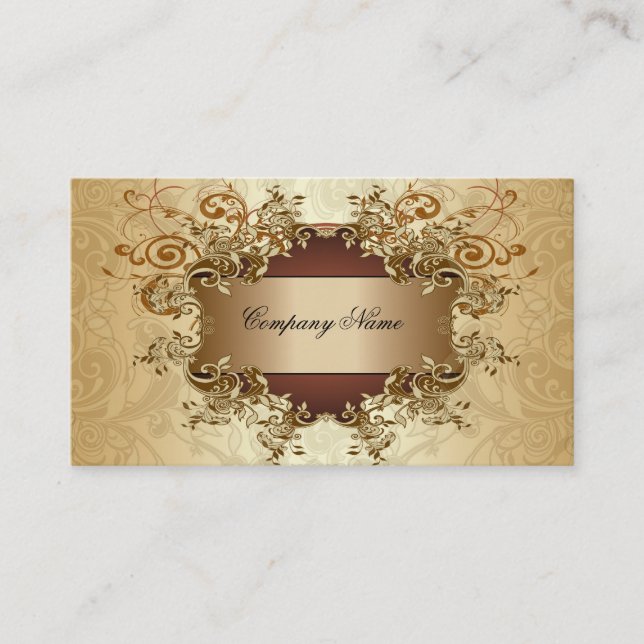 Gold & Brown Tones Vintage Elegant Swirls Business Card (Front)