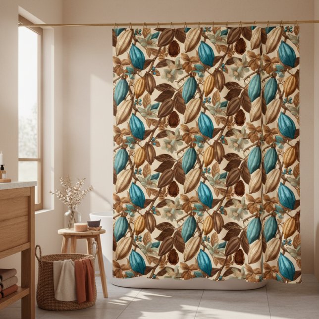 Gold Brown Turquoise Cacao Pattern Shower Curtain (Creator Uploaded)