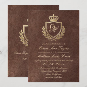 Gold Brown Velvet Faux Texture Royal Wedding Invitation