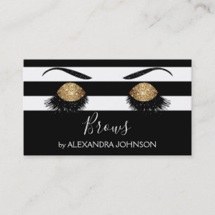 Gold Brows Sparkly with Black and White Stripe Business Card