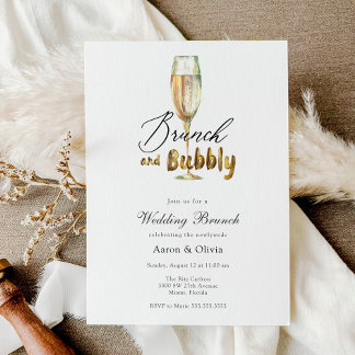 Gold Brunch and Bubbly Champagne Wedding Brunch Invitation
